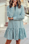 Long Sleeve Collared Striped Mini Shirt Dress