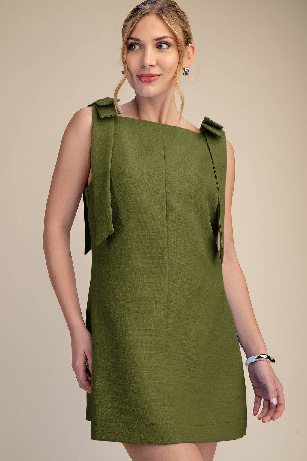 Bow Sleeveless Textured Mini Dress