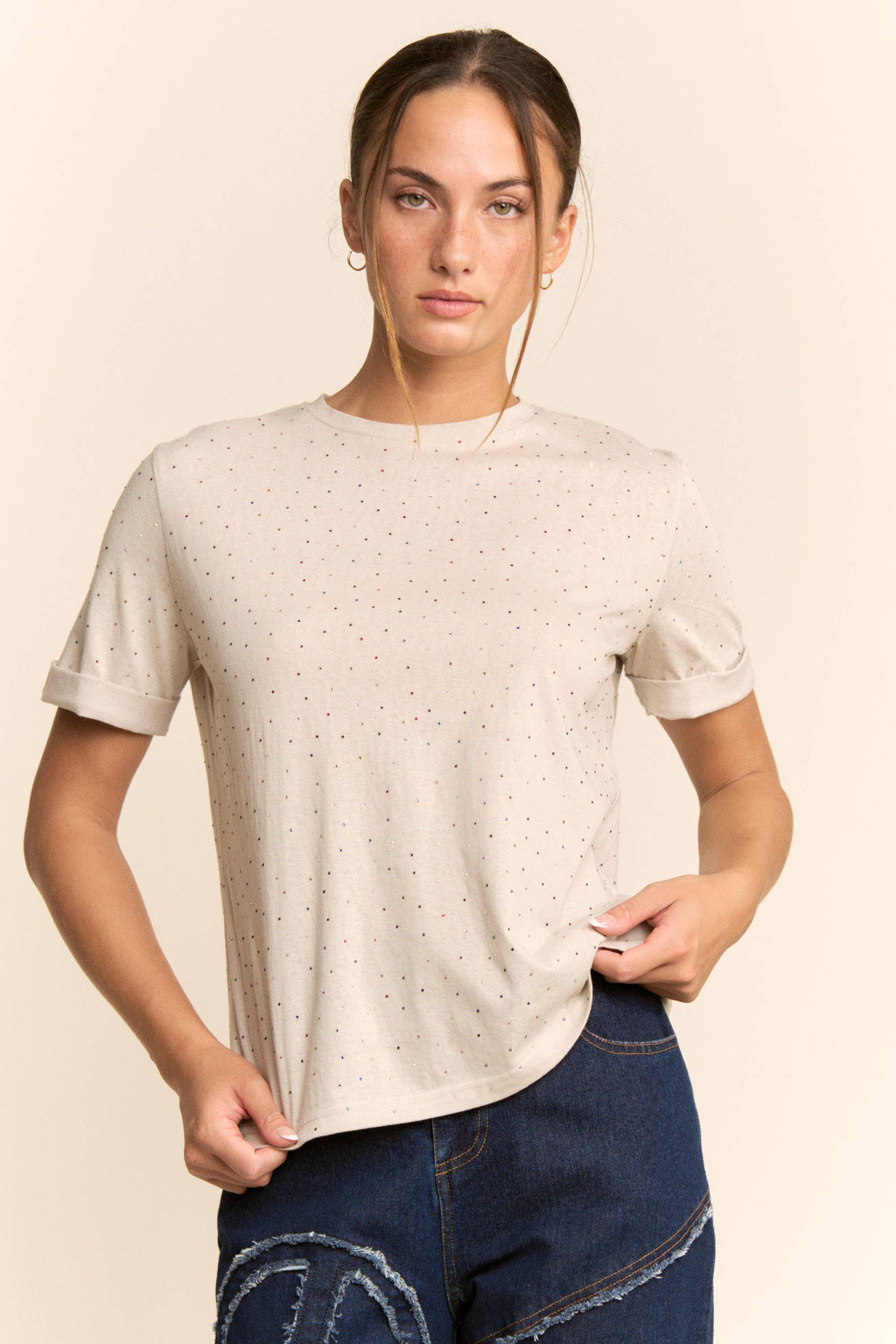 Rhinestone Relaxed Crewneck Tee