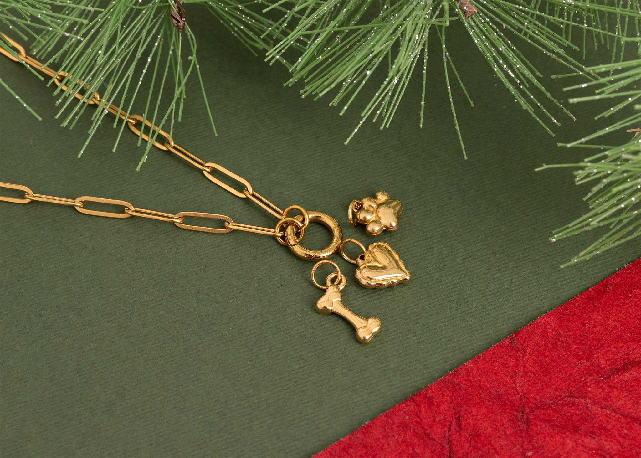 18K Gold Stainless Steel Pet Charm Holder Necklace Gift Set
