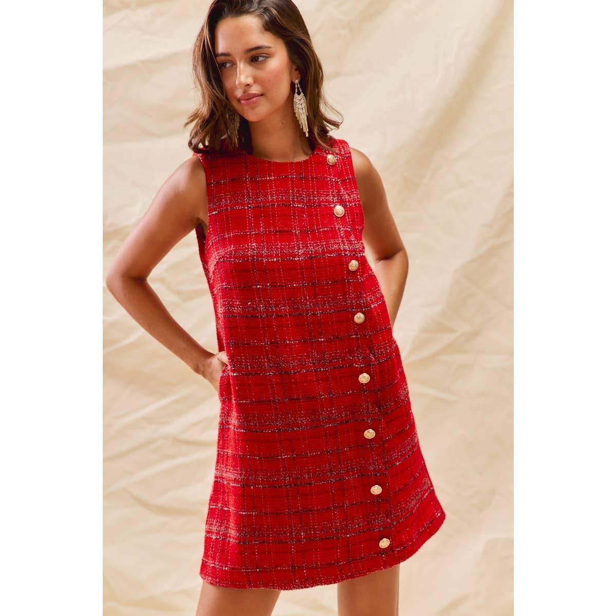 CHRISTMAS TWEED SCALLOPED HOLIDAY MINI DRESS