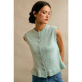 BUTTON FRONT RUFFLE TRIM HEM KNIT VEST