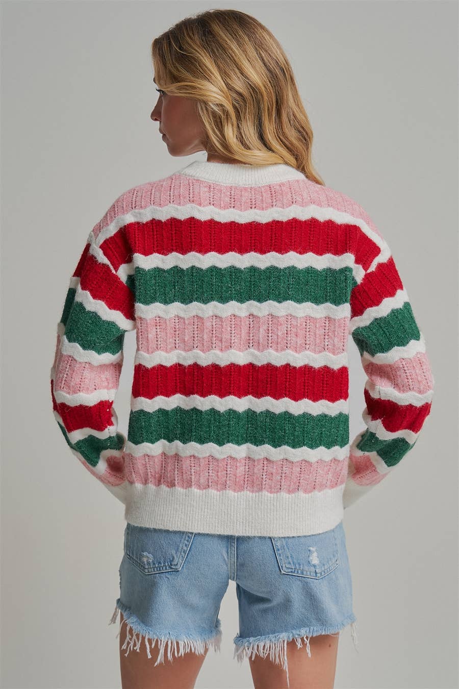 HOLIDAY CHRISTMAS  TEXTURED STRIPE SWEATER TOP_JLT00341-01