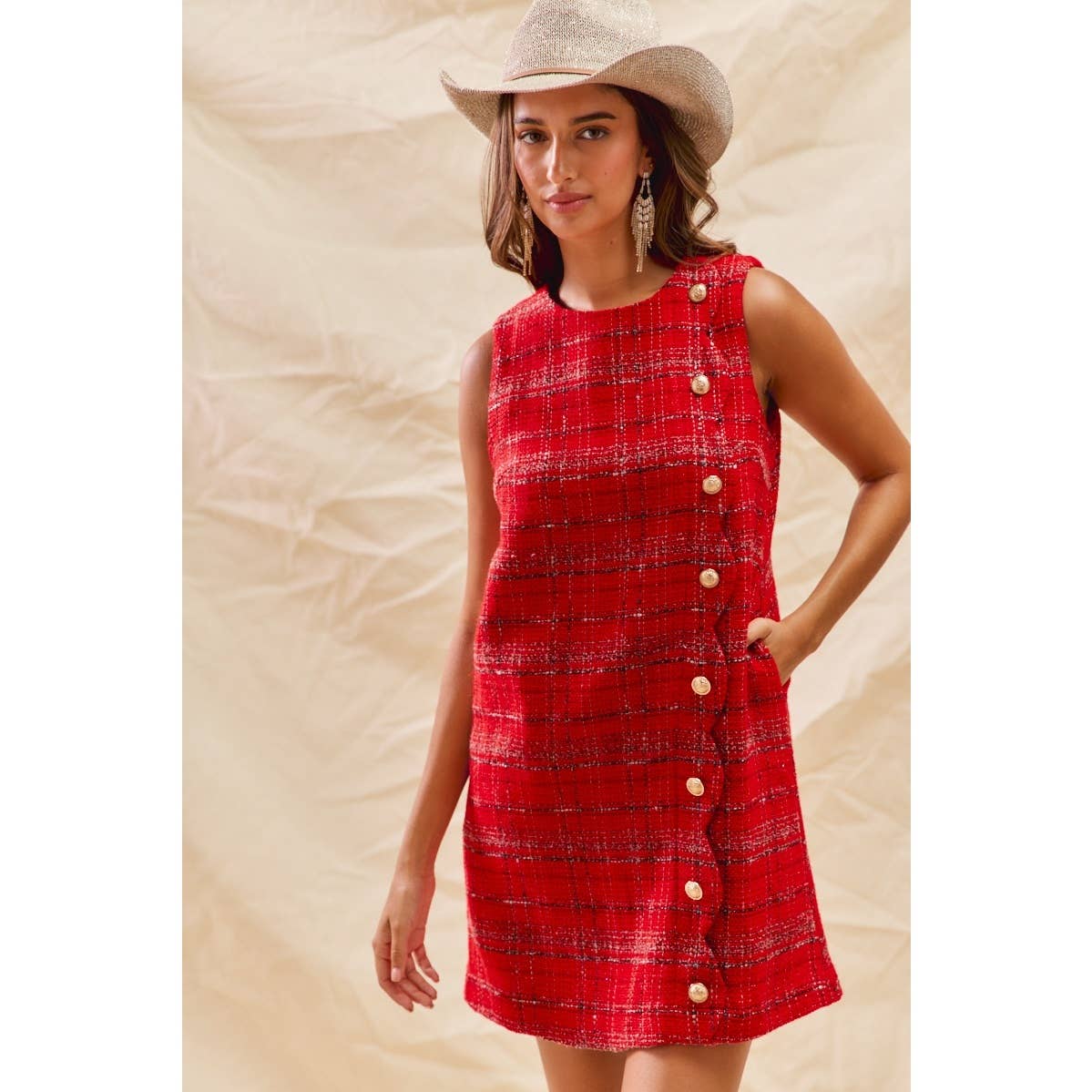 CHRISTMAS TWEED SCALLOPED HOLIDAY MINI DRESS