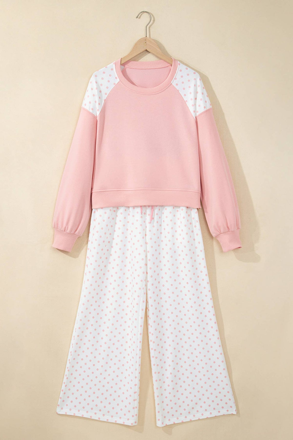 Polka Dot Patchwork Long Sleeve Casual Two Piece Set S-4X