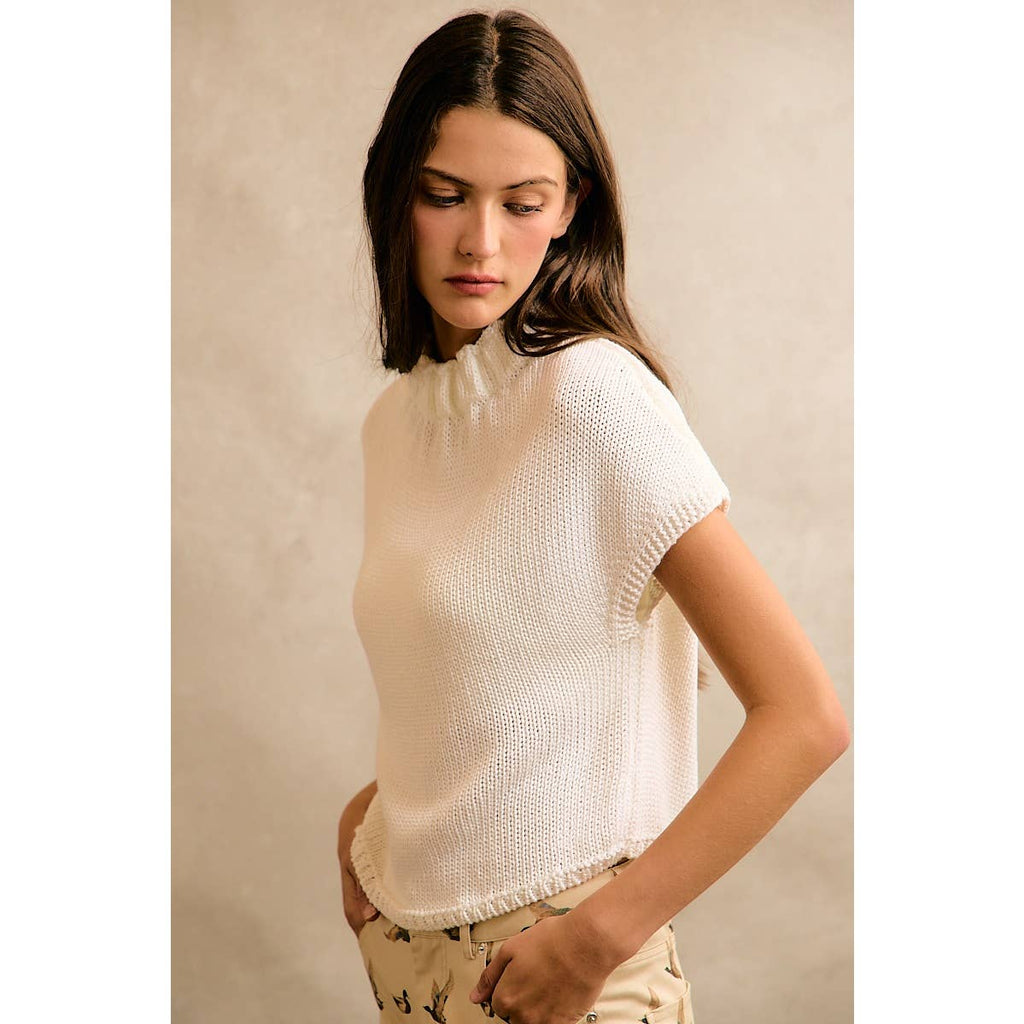 HIGH NECK CAP SLEEVE KNIT VEST