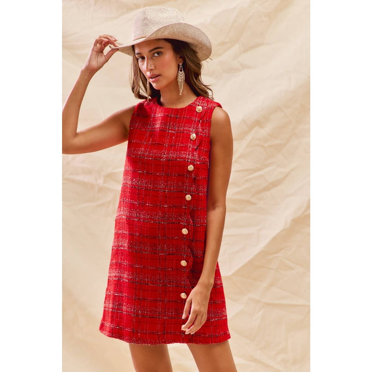 CHRISTMAS TWEED SCALLOPED HOLIDAY MINI DRESS