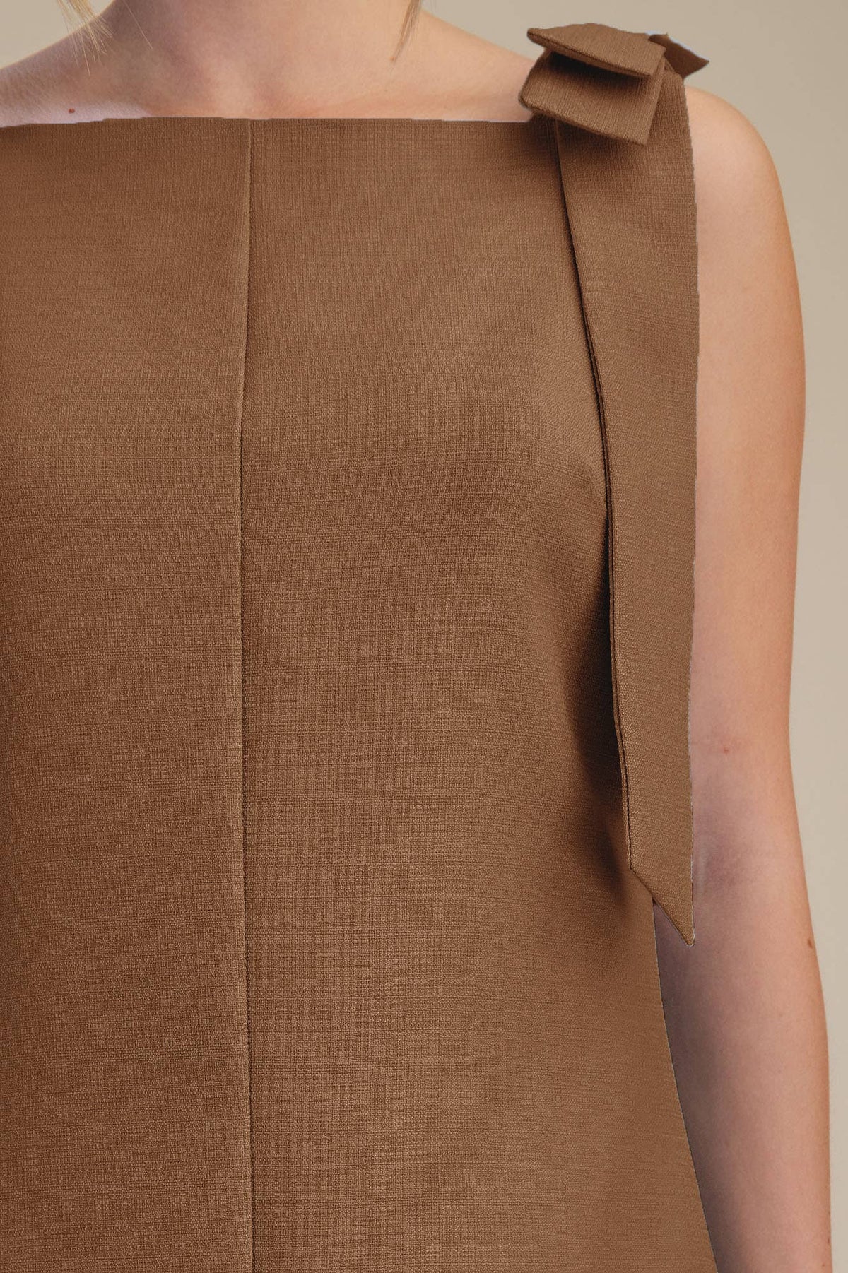 Bow Sleeveless Textured Mini Dress