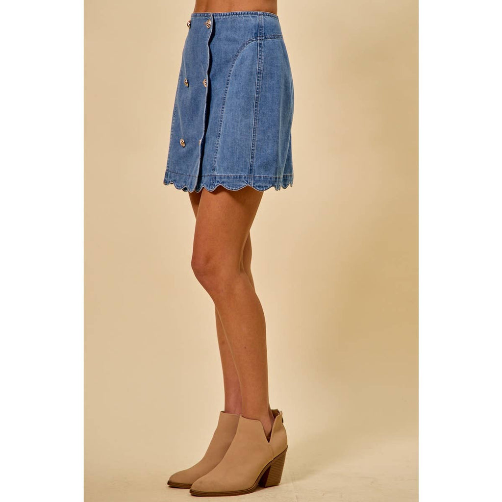 DENIM SCALLOP BUTTONED FRONT SKIRT