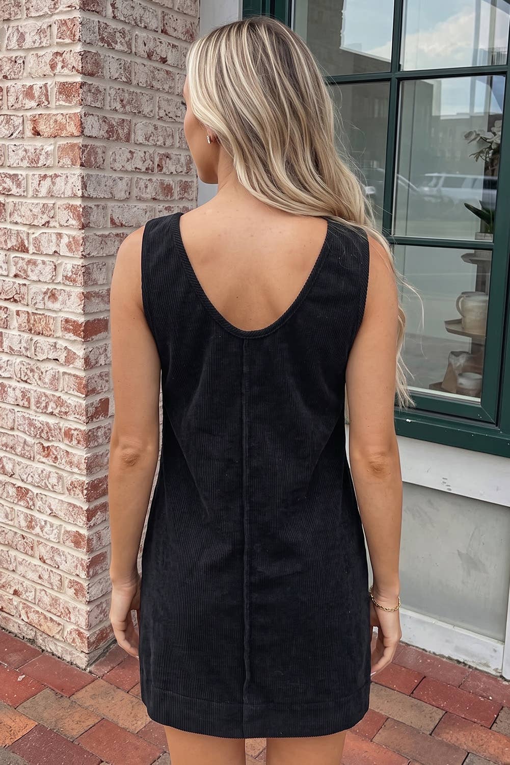Corduroy Sleeveless Mini Dress With Patched Pockets (S-4X)