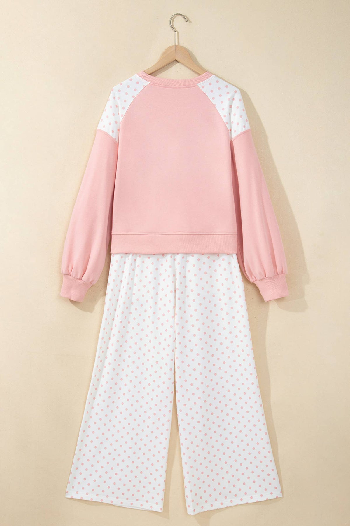 Polka Dot Patchwork Long Sleeve Casual Two Piece Set S-4X