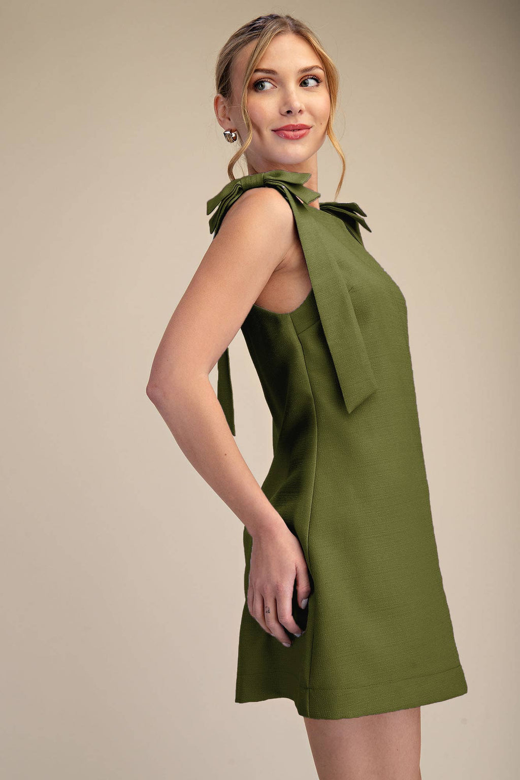 Bow Sleeveless Textured Mini Dress
