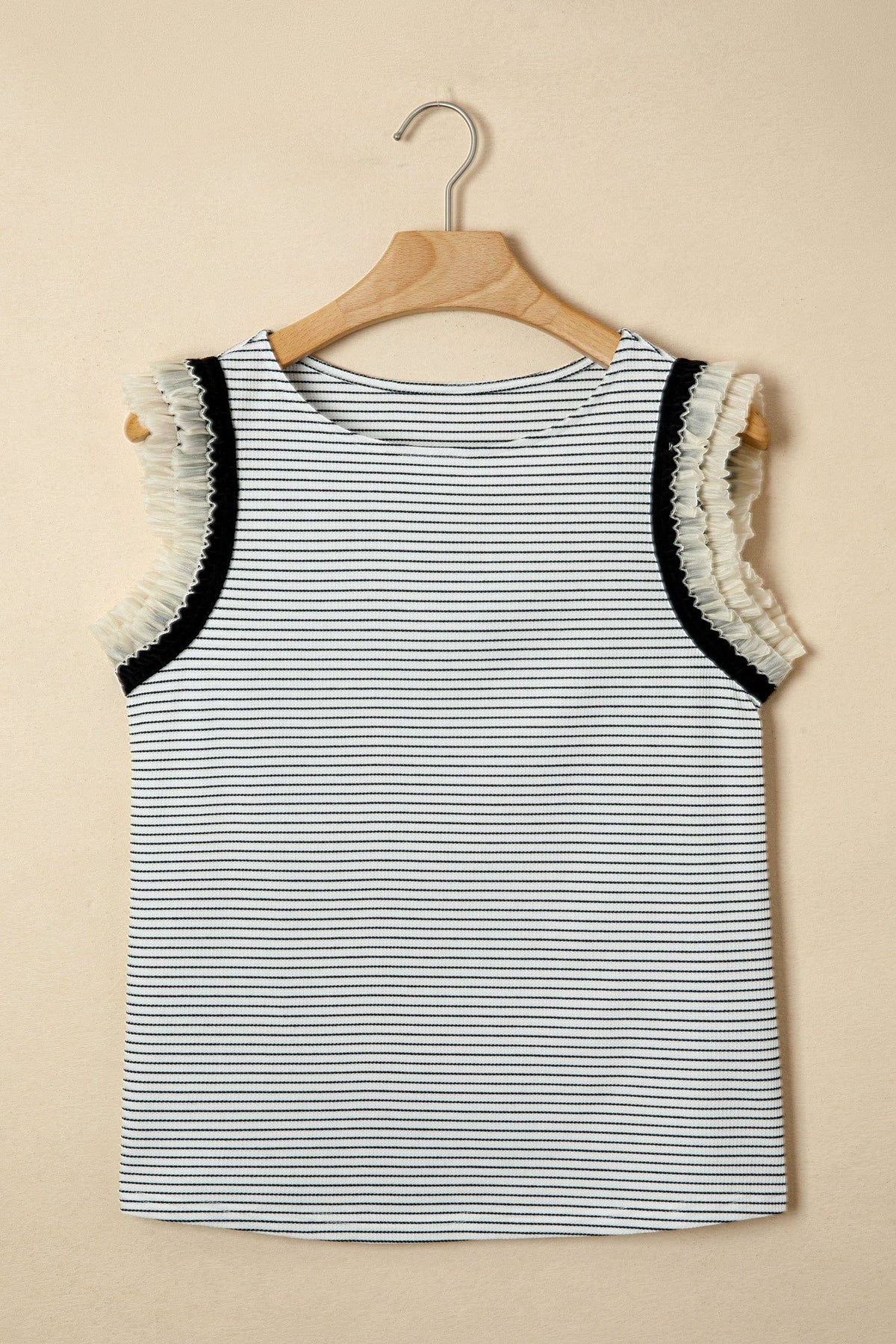 PRETTY BASH Stripe Ruffle Contrast Trim Tank Top