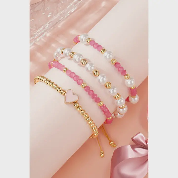 Pearl Golden Beads Adjustable String Bracelet Set