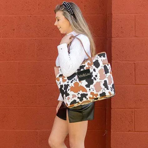 Herd That Cow Hayden Tote Western Cow Print Canvas Travel Bag #M965-COW-VLXK