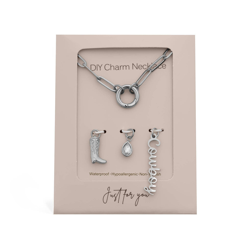 Gold Stainless Steel Cowboy Charm Holder Necklace Gift Set