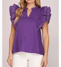 Game Day Ruffle Sleeve Stich Woven Top