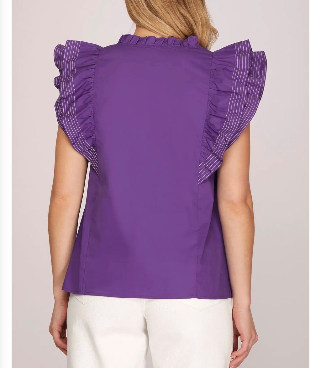 Game Day Ruffle Sleeve Stich Woven Top