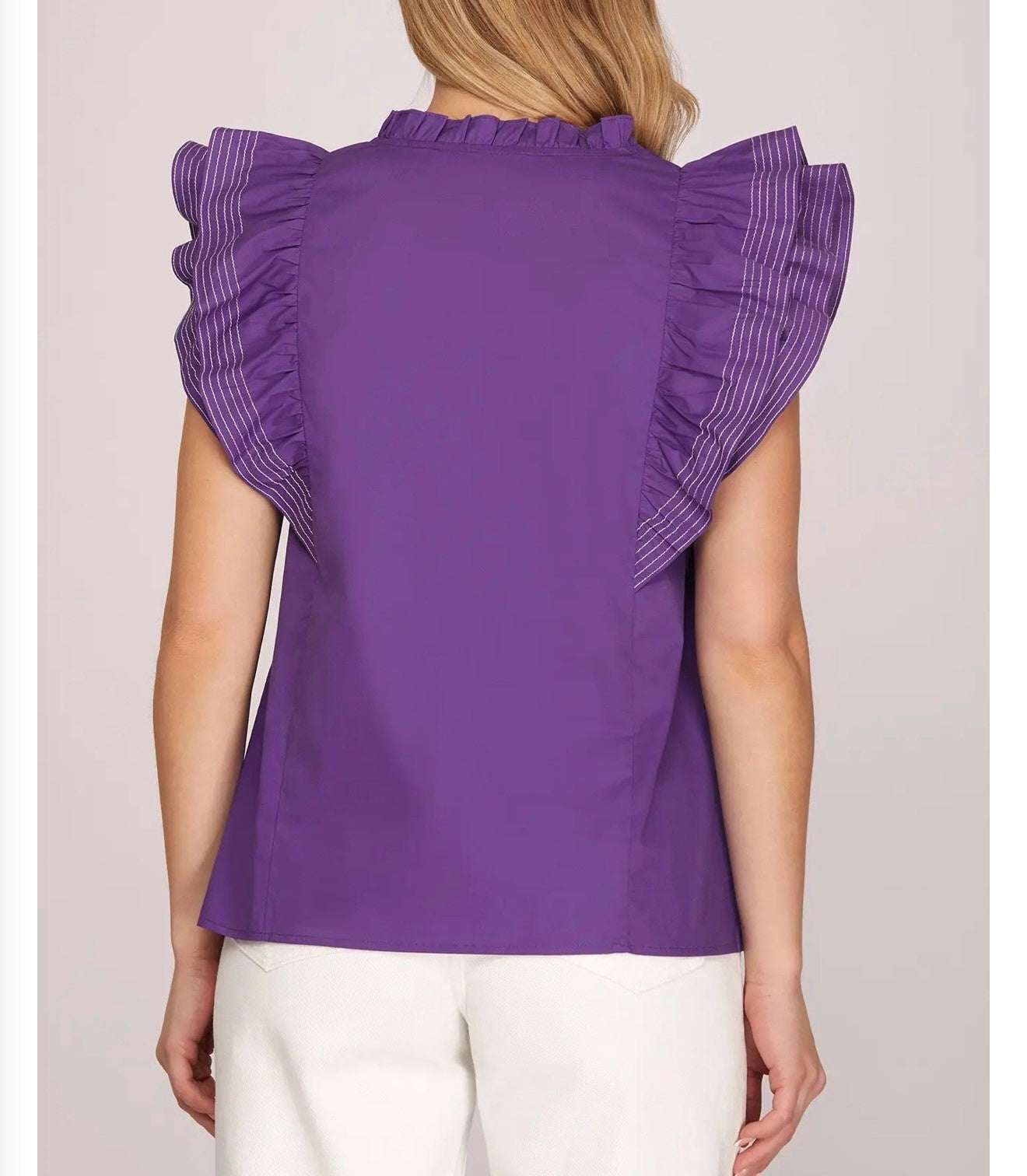 Game Day Ruffle Sleeve Stich Woven Top