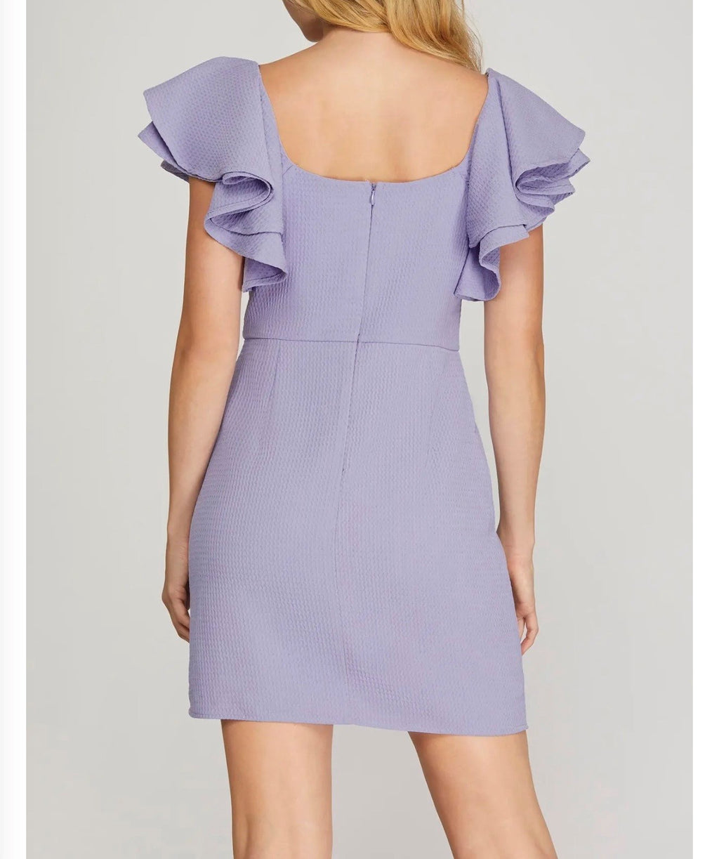 Ruffled Sleeve Dress with Squared Neckline